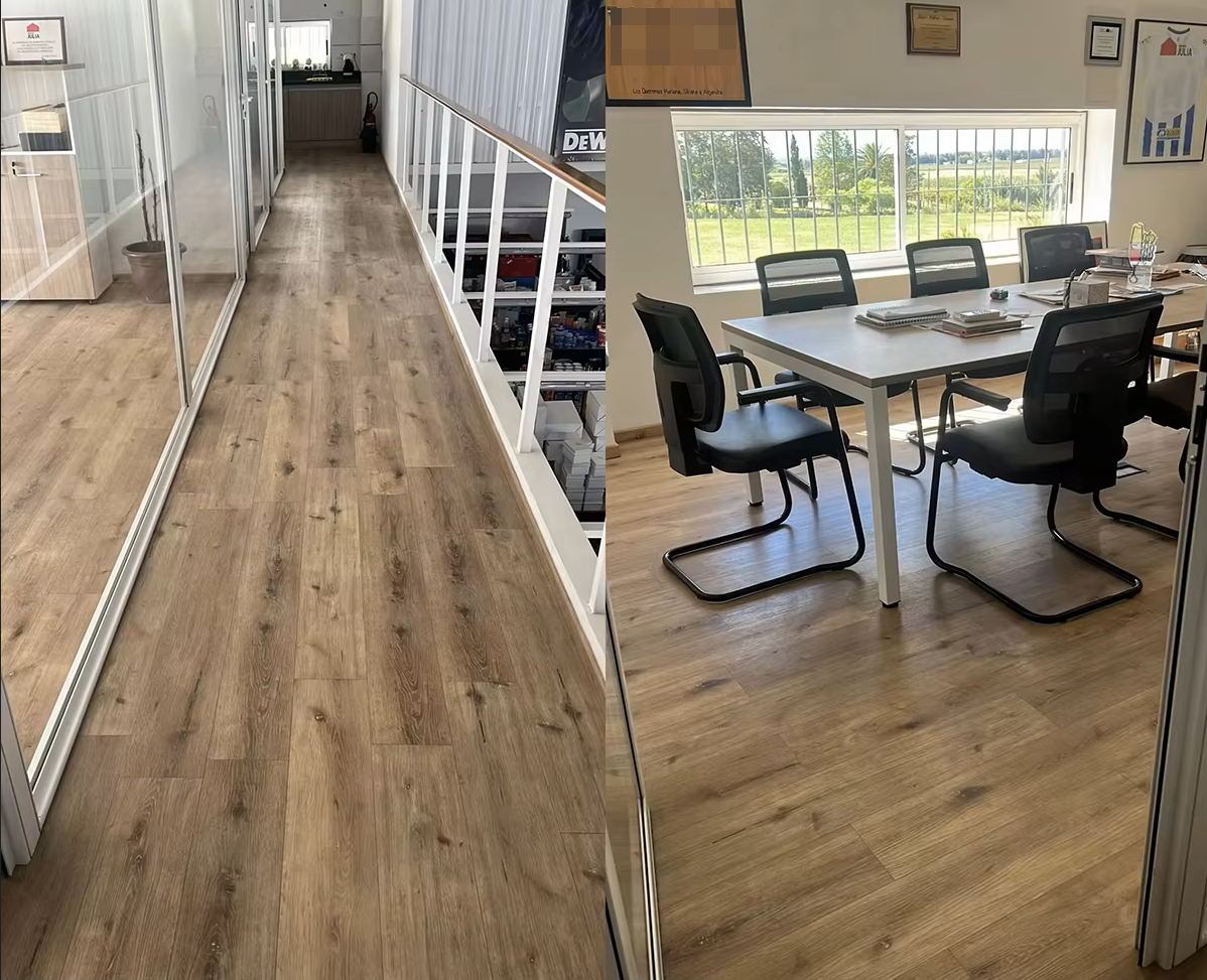 SPC wood grain flooring installed in an office project